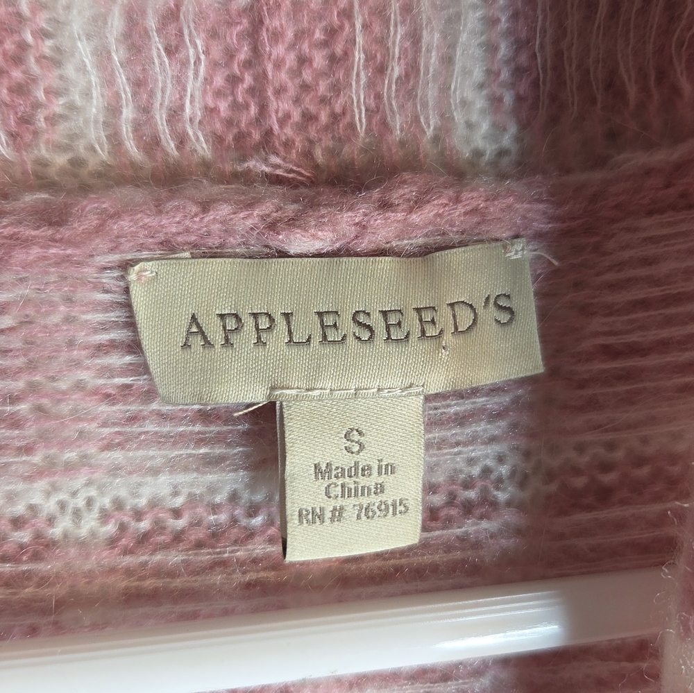 Appleseed’s Mohair Wool Blend Cardigan Pink Cream Check Open Front Small - Picture 2 of 5